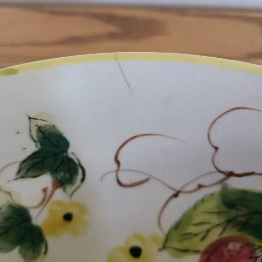 Vintage European Folk Art Handpainted Bowl - Dancing Man and Woman, Strawberries